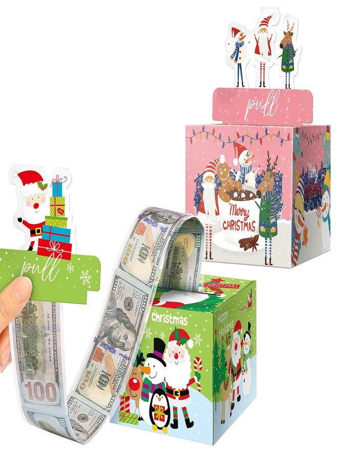 Jaywayang 2PCS Christmas Surprise Money Box for Cash Gift, Merry Christmas Money Gift Box with Card Holder for Kids Adults, DIY Fun Holiday, Includes 100Pcs Transparent Bags（Pink, Green - Image 1